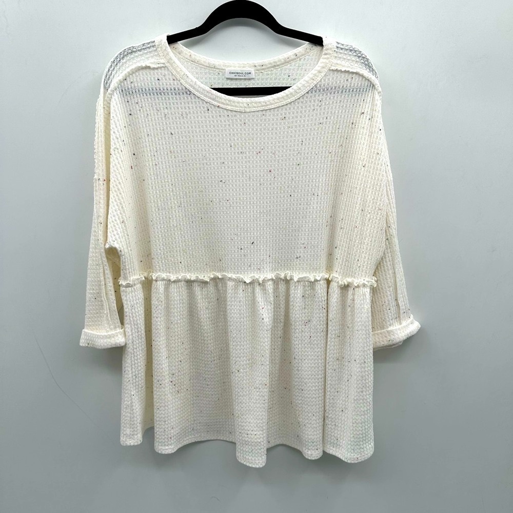 Chic Soul Cream Knit Peplum Top